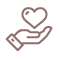 A simple line drawing of a hand holding a heart, symbolizing care, support, or charity.