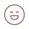 A simple, brown-outlined icon of a smiling face with closed eyes.