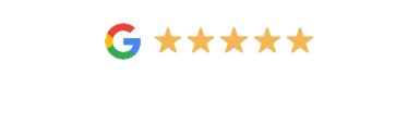 Google logo with five gold star rating icons on a white background