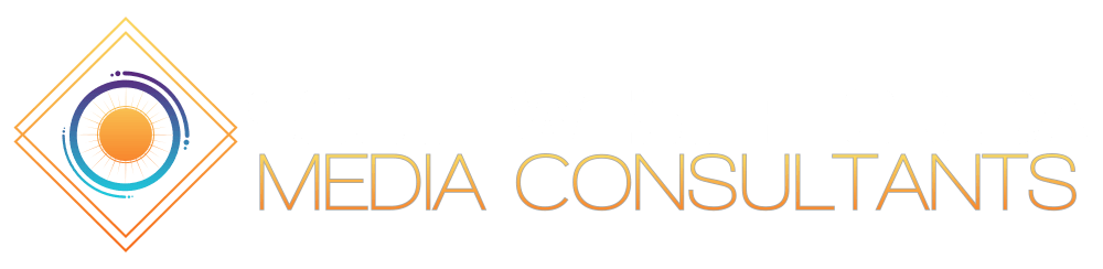 Media Consultants logo with gold text and a geometric diamond icon in orange, blue, and gold