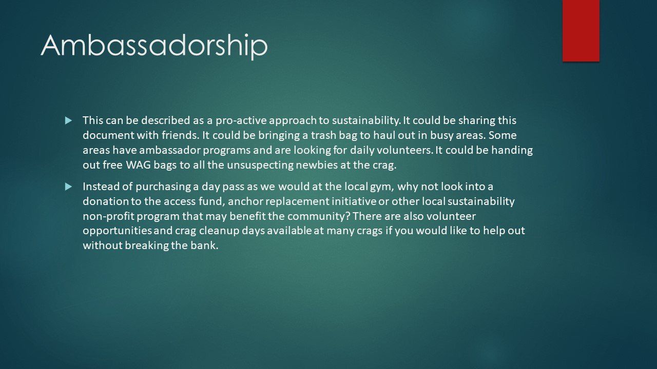 A green background with white text and a red rectangle that says ambassadorship.