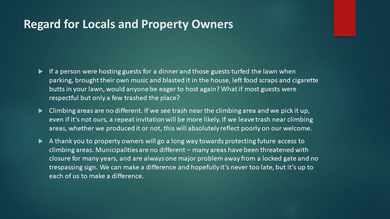 A blue background with the words regard for locals and property owners on it