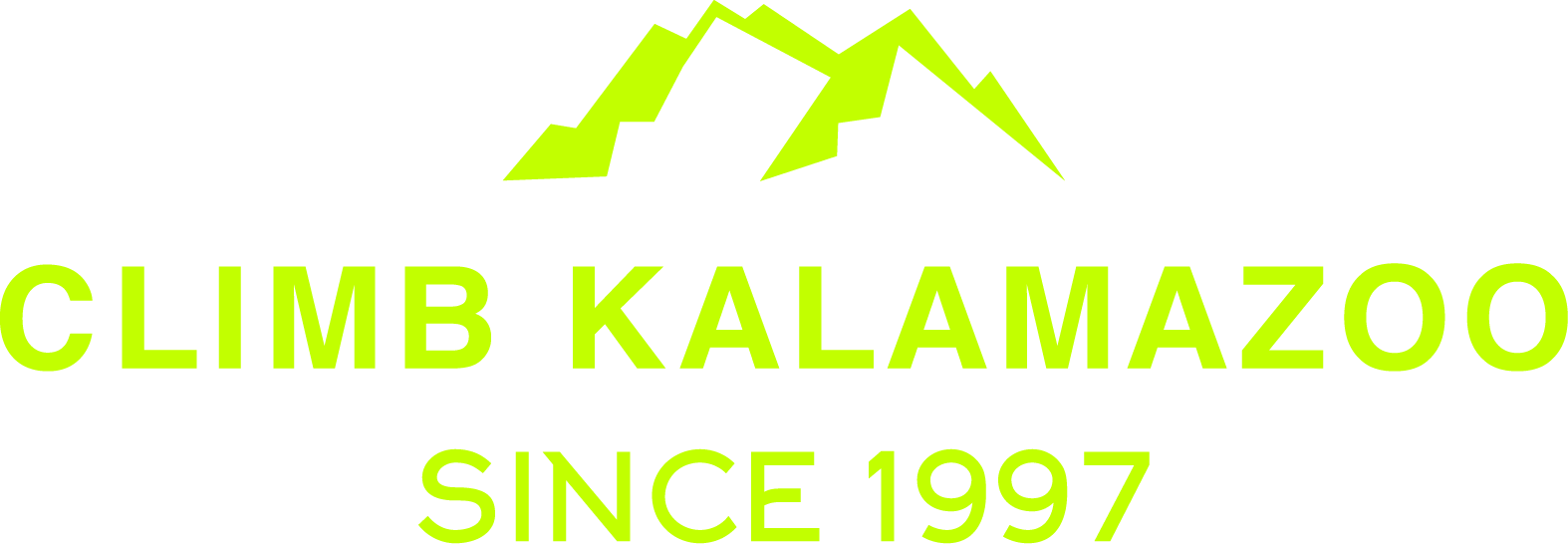 The logo for climb kalamazoo since 1997 is green and white.