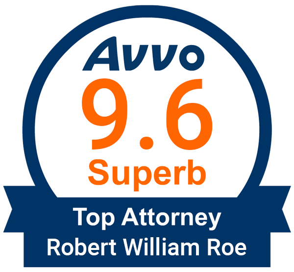 A logo that says avvo 9.6 superb top attorney robert william roe
