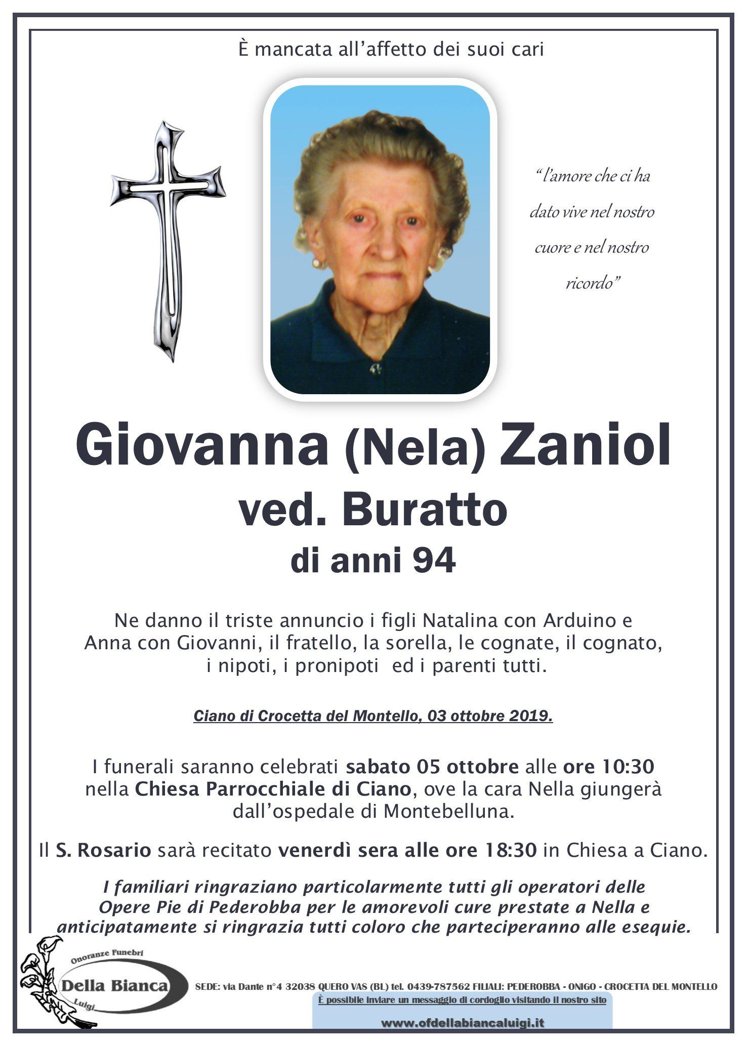 Giovanna (Nela) Zaniol ved. Buratto