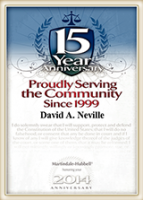 A certificate that says 15 year anniversary proudly serving the community since 1999