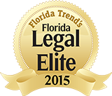 A gold seal with the words `` florida trends legal elite 2015 '' on it.