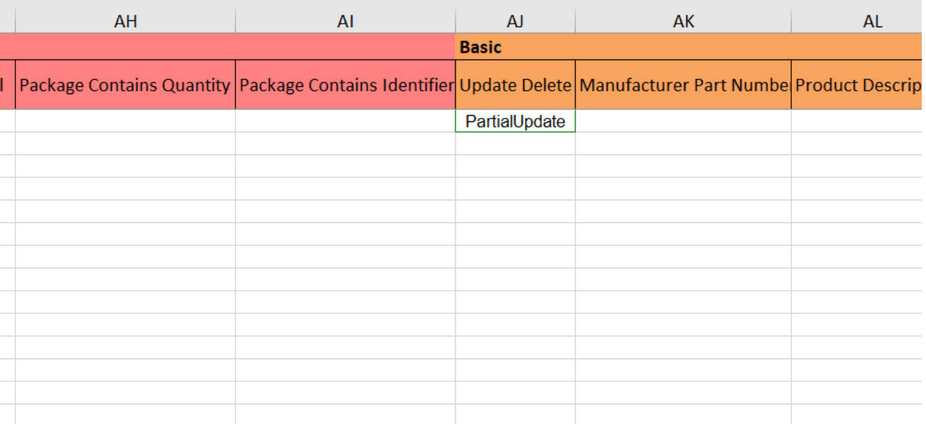 A spreadsheet with a red line that says package contains