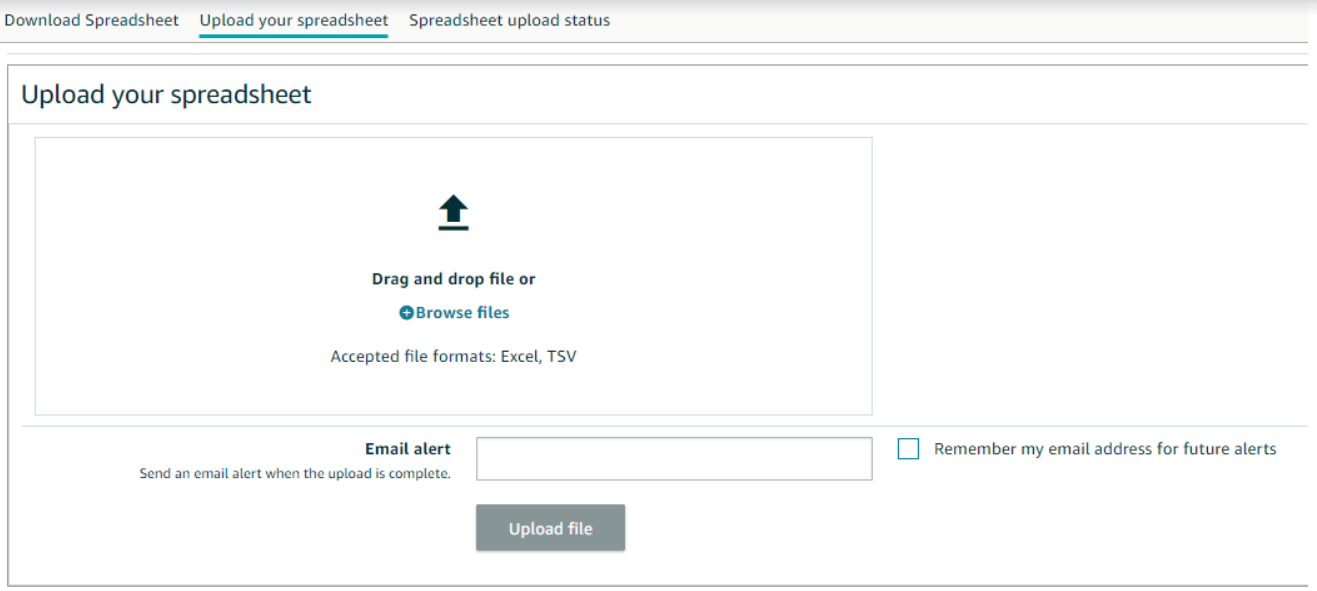 A screenshot of a website that says upload your spreadsheet
