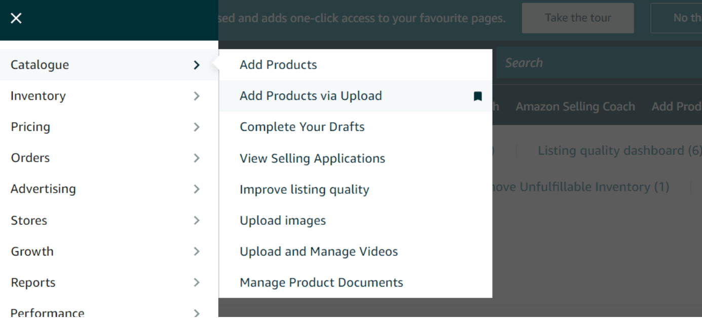 A screenshot of a website showing the add products menu