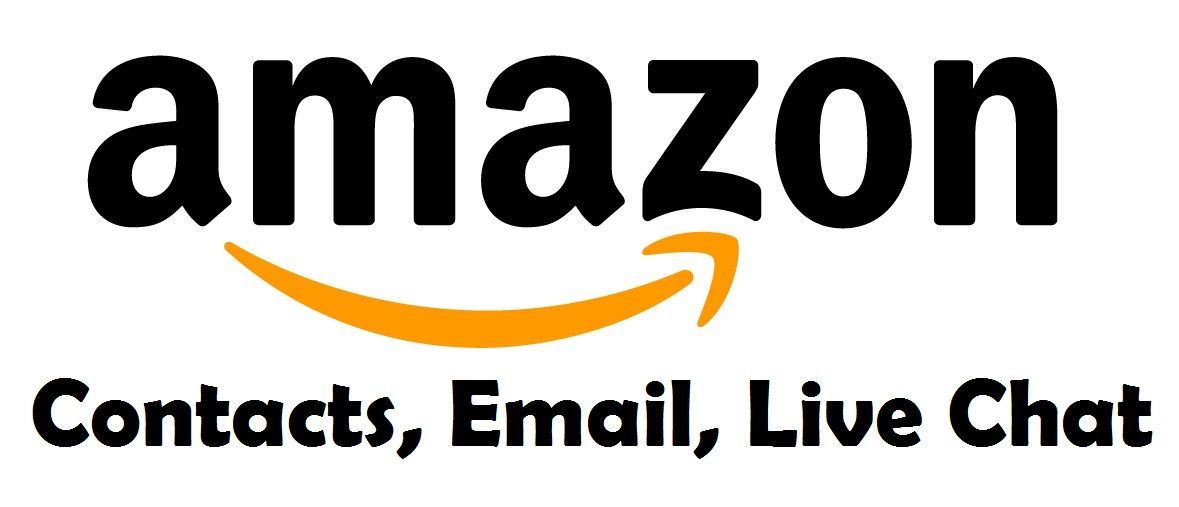 The amazon logo has a smile on it and says contacts , email , live chat.