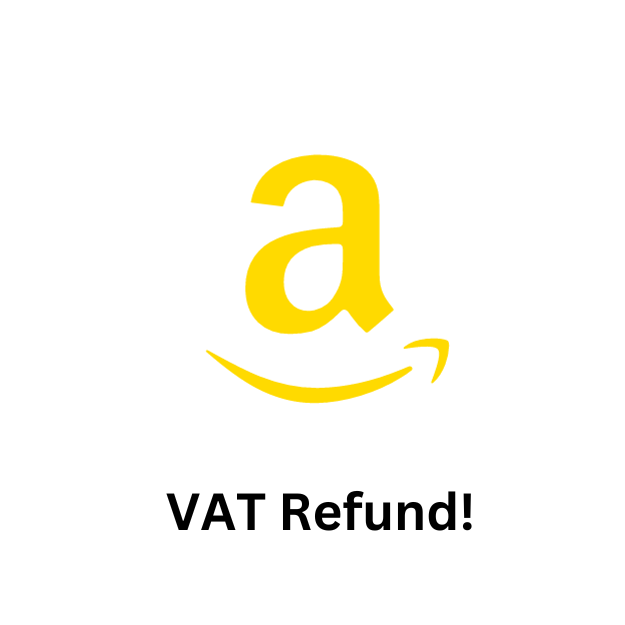 An amazon logo that says vat refund on it