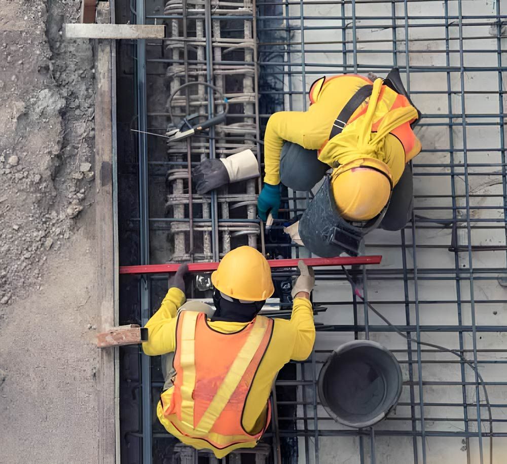 Two Construction Workers Are Working On A Concrete Wall — Ingham Concrete–Icon in Ingham, QLD