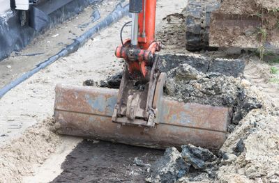 excavator truck scraping the soil