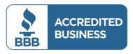 A blue button that says accredited business on it