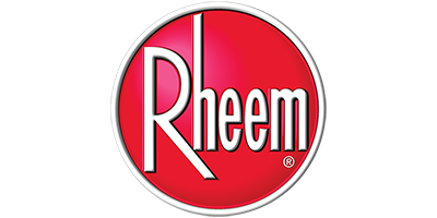 The rheem logo is in a red circle on a white background.