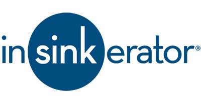 A blue and white logo for in sinkerator