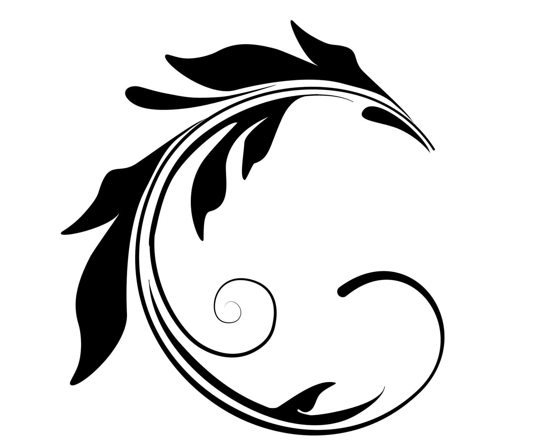 Motivo floreale stilizzato nero su sfondo bianco.