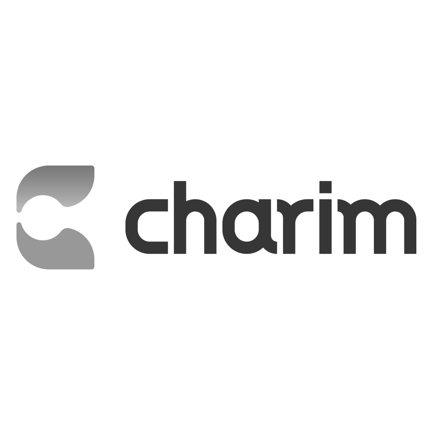 Charim-logo: Een grijs embleem naast het woord