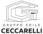 Logo in bianco e nero per il Gruppo Edile Ceccarelli con sagoma stilizzata di un edificio e testo.