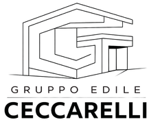 Logo in bianco e nero per il Gruppo Edile Ceccarelli con sagoma stilizzata di un edificio e testo.