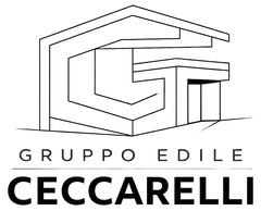 Logo in bianco e nero per il Gruppo Edile Ceccarelli con sagoma stilizzata di un edificio e testo.