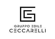 Logo in bianco e nero per il Gruppo Edile Ceccarelli con sagoma stilizzata di un edificio e testo.