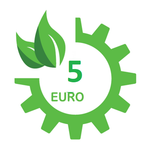 Un ingranaggio verde con foglie e il numero 5 euro