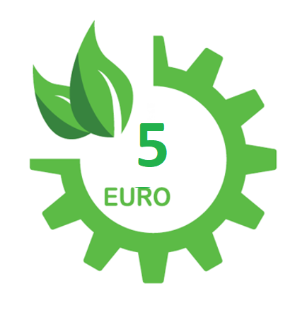 Un ingranaggio verde con foglie e il numero 5 euro