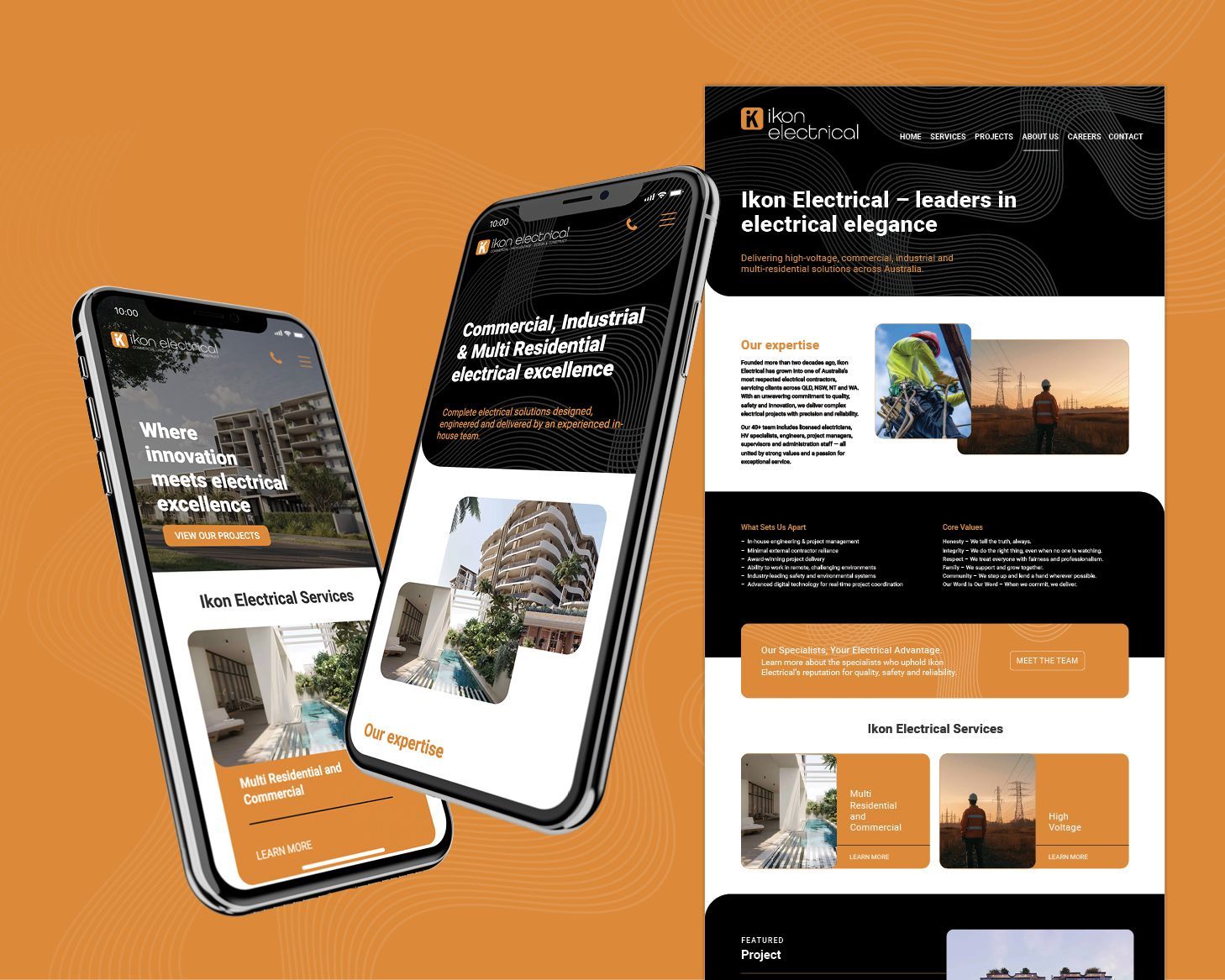 DataFarming website mockups, showing how the website displays responsively on computer, tablet and phone.  