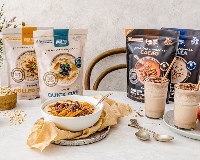 Photo image of Kialla Pure Foods Packaging designs of Kialla Oats and Kialla Protein Shakes. 