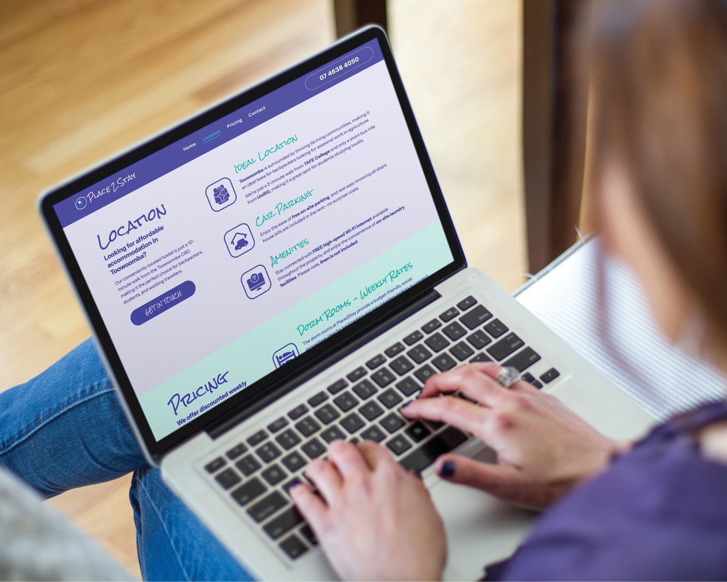 Person typing on a laptop showing a learning website with a checklist and icons.