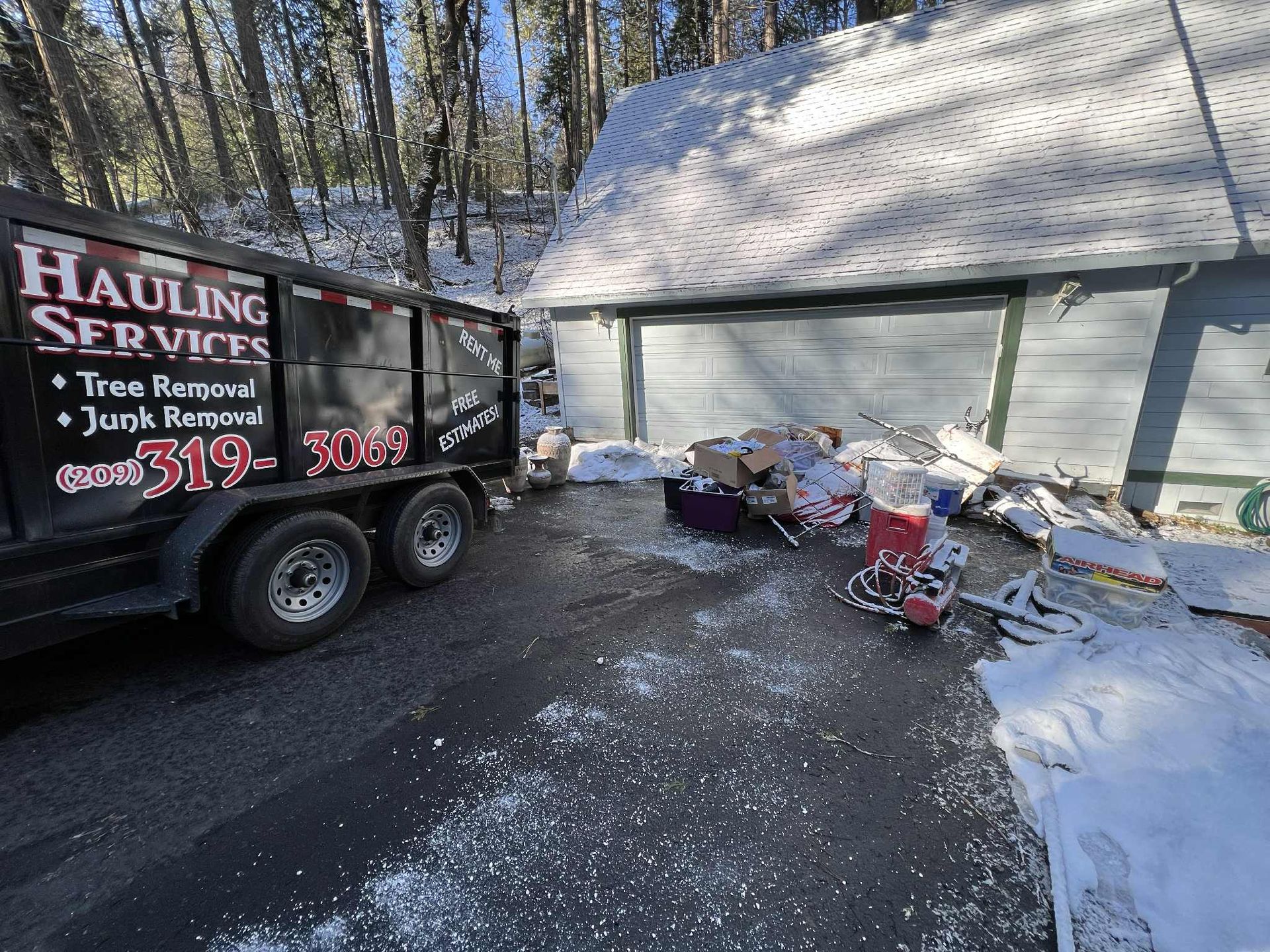 A black trailer labeled 