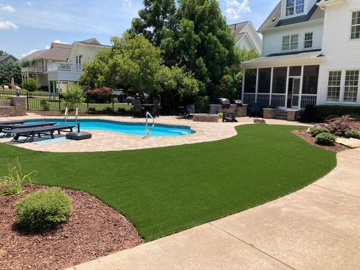 backyard of home that recently had artificial turf installaed