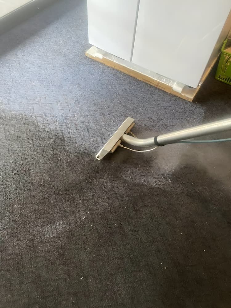 A Vacuum Cleaner is Cleaning a Carpet in a Room — First Choice Cleaning Services in Albury, NSW