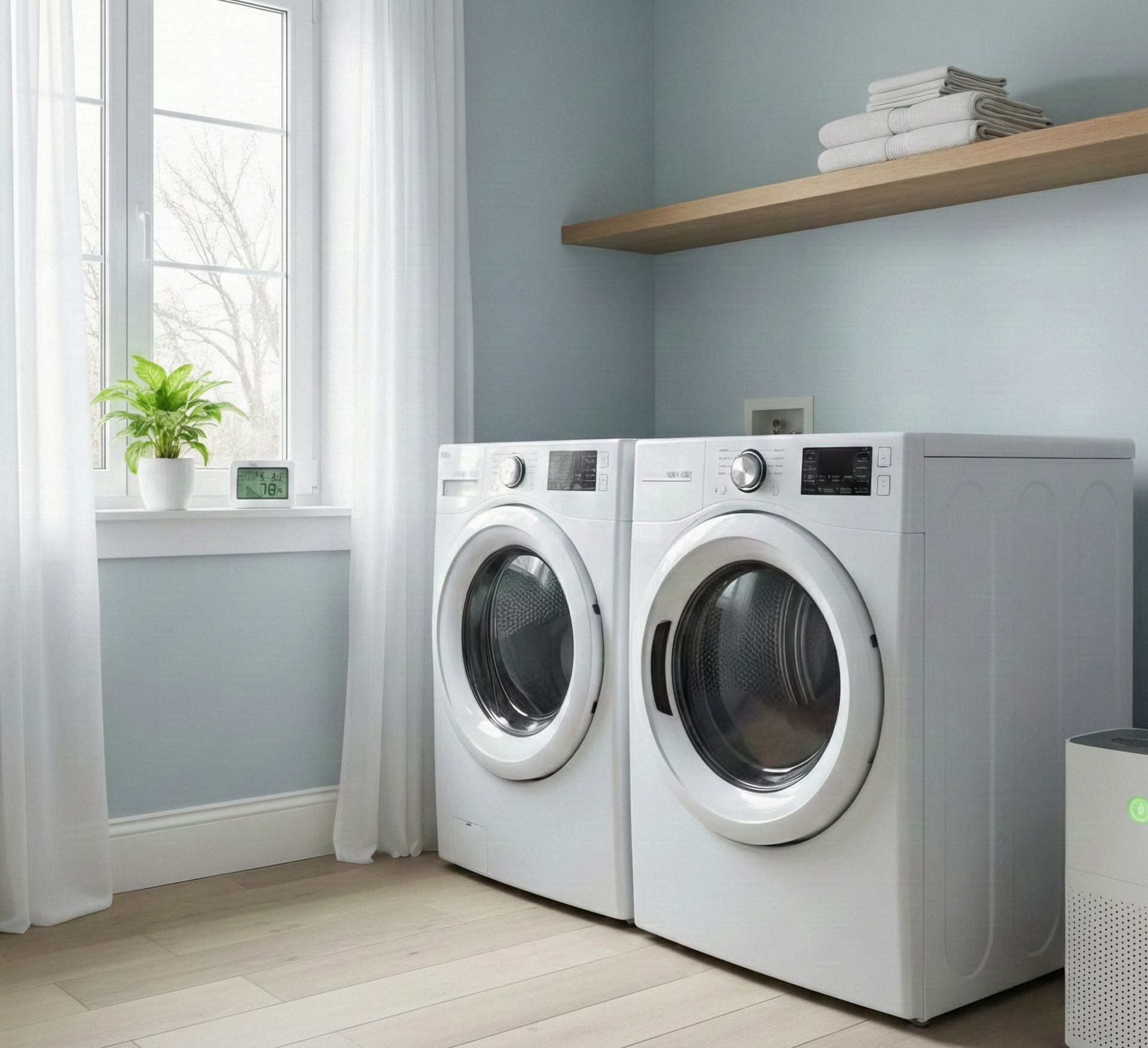 Clean laundry room in Ocean & Monmouth County ready for winter indoor air quality comfort.