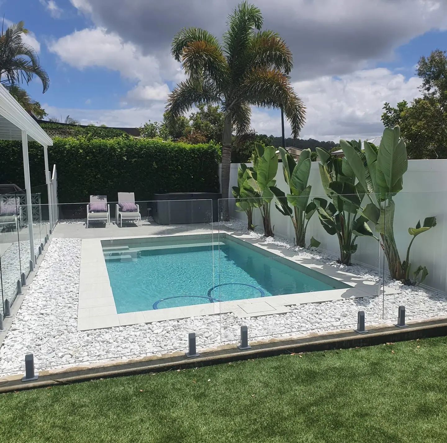 Full Frameless Glass Pool Fencing with Landscaping