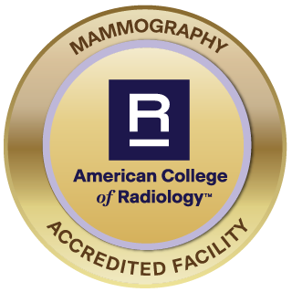 American College of Radiology Mammography Accredited Facility badge; gold and purple with the ACR logo in the center.