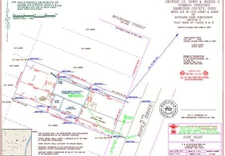 Surveying Plan with Red, Green and Blue Marks — Residential Surveying in Milford, OH