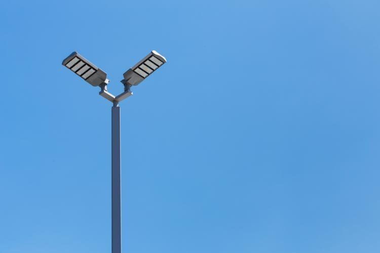 LED street light on blue sky, car park lamp