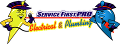 logo for service first pro electrical and plumbing in texarkana