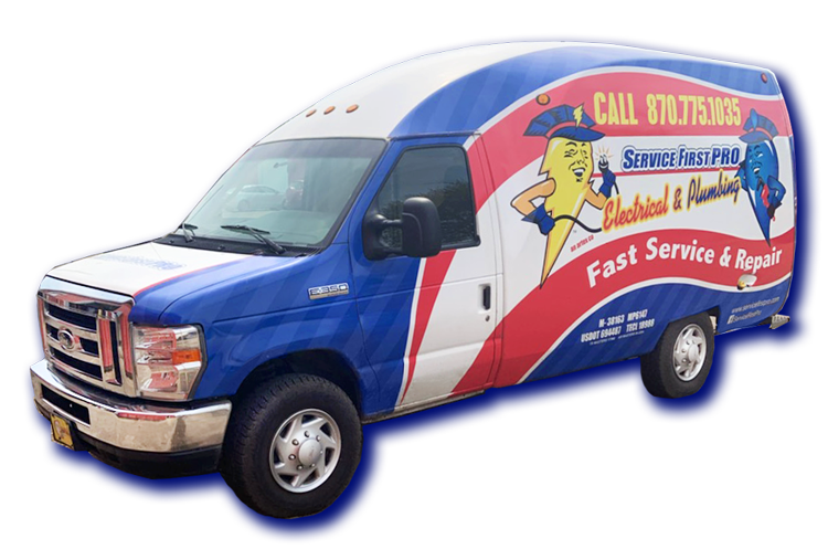 A blue and white van that says fast service and repair