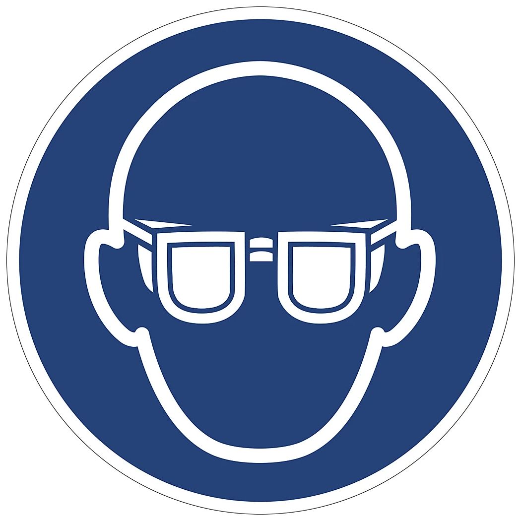 Ein blaues Schild mit dem Bild einer Person, die eine Brille trägt.