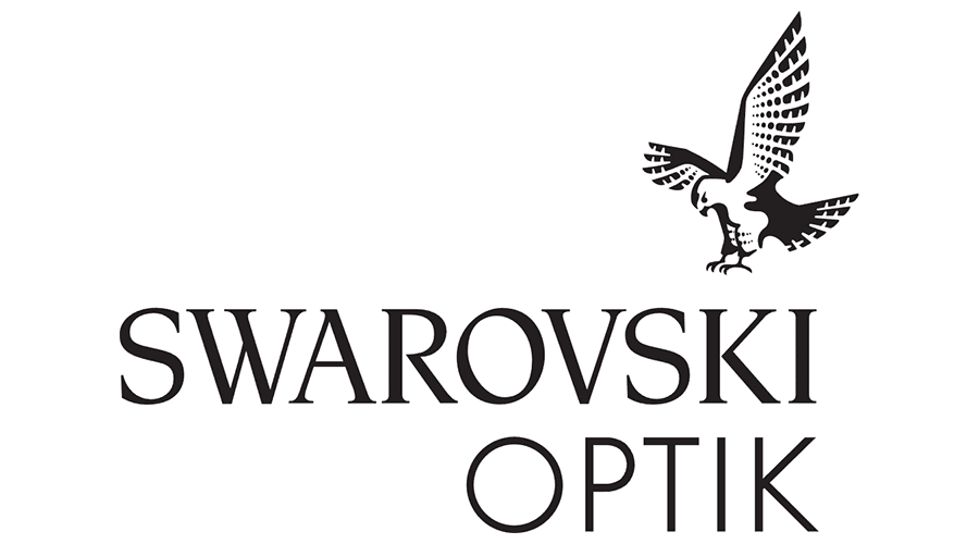 Logo Swarovski Optik in schwarzer Schrift auf weissem Hintergrund, Adler rechts oben