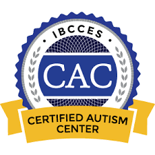 A blue circular badge with 