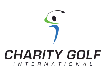 Logo for Charity Golf International showing a stylized abstract figure swinging a golf club, with text below.