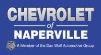 Blue logo for Chevrolet of Naperville, a member of the Dan Wolf Automotive Group, featuring a wolf head icon.