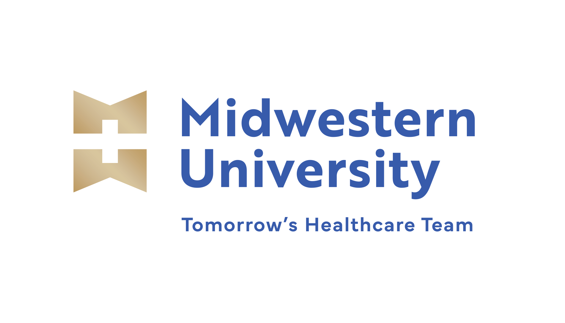 The Midwestern University logo, featuring a gold abstract icon next to the blue text 