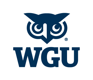 Western Governors University (WGU) logo featuring a dark blue stylized owl head icon above the text 