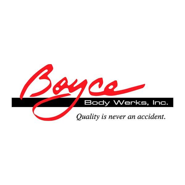 Logo for Boyce Body Werks, Inc., featuring the company name in red script over a black bar with the slogan below it.